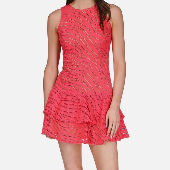 Michael Kors Women’s geranium zebra eyelet cotton lined fit & flare Dr Size 14 - Picture 2 of 5